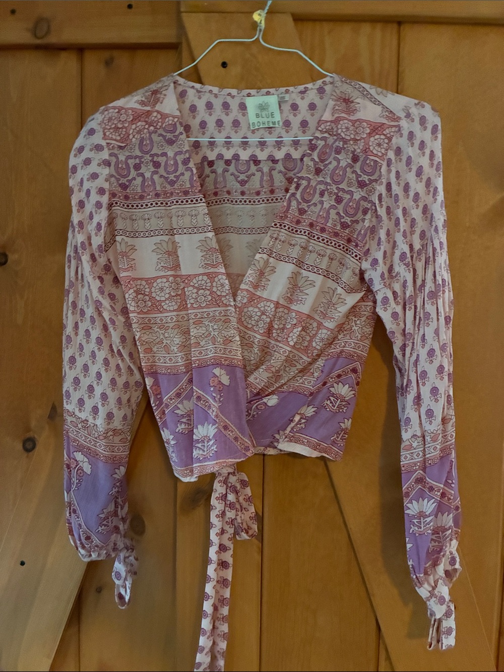 Blue Boheme Lavender and Cream Boho Wrap Blouse